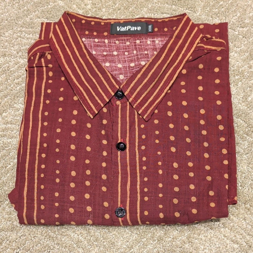 VatPave Men's Burgundy Polka Dot Button Down Shirt